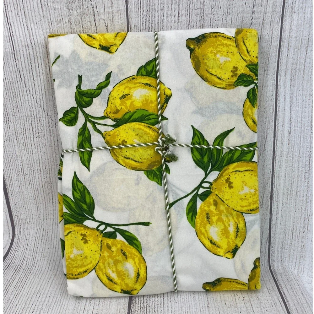 April Cornell Tablecloth 60x84 White Yellow Lemons Cotton Fruit Picnic Summer